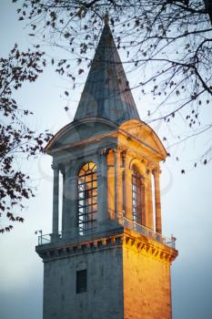 Topkapi palace tower in evening