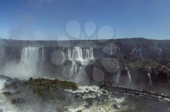 Panoramic walkway on Iguazu Falls, the border of Brazil and Argentina