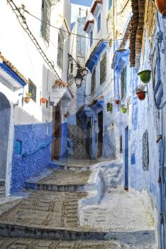 Street in a blue city of Chefchaouen Morocco
