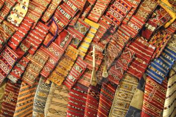 Colorful fabric patterns at moroccan souk