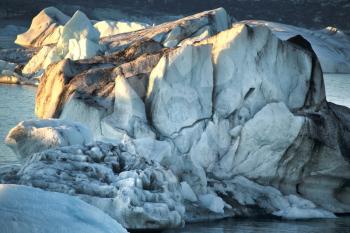 Jokulsarlon Iceland Ice close-up on sunset. Ice geology and cracks