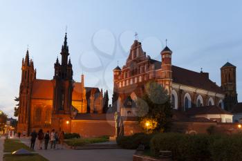 Vilnius, Lithuania - June 2016: Church of St. Francis and St. Bernard at dusk