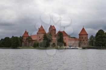 Trakai, Lithuania - June 2016: Trakai castle on a rainy day