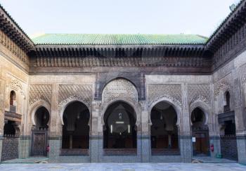 The Madrasa Bou Inania with beautiful carved wooden patterns, example of Marinid architecture