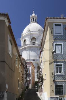 Church of Santa Engracia or the National Pantheon with blue sky, view from street, Lisbon, Portugal.