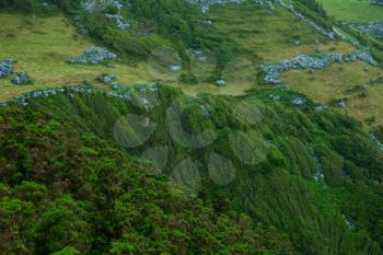 Lush green Landscape of Flores Island, Azores, Portugal