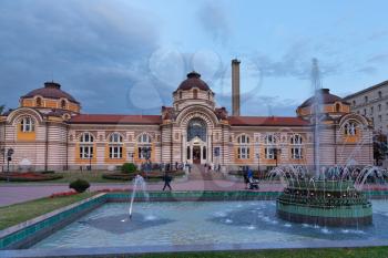 Rila Mountains, Bulgaria - 6 October 2017: Sofia Central Mineral Baths in the evening