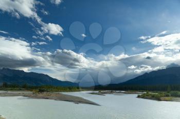 Athabasca River on a sunny day, Canadian Rockies, Alberta