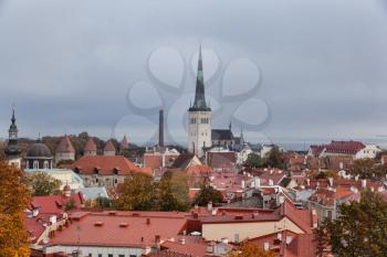 Tallinn, Estonia - October 2018: Tallinn panoramic view from Patkuli showing St Olafs