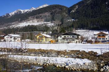 Bad Gasteian, Austria - February 2018: Alpine ski resort village in winter