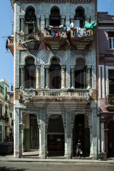 Havana, Cuba - 8 February 2015: decadent yet beautiful and charming architecture of Havana