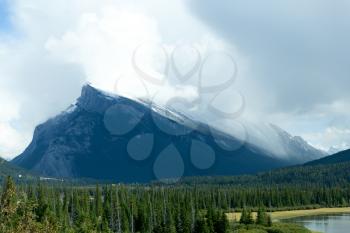 Mount Rundle covered with clouds, Banff National Park, Alberta, Canada