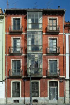 Calle Solanilla, Valladolid, Spain - 8 December 2018: typical architecture of Northern Spain