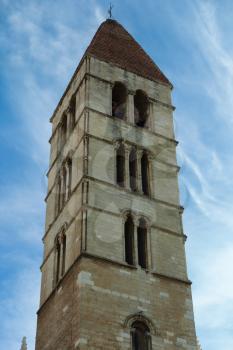 Valladolid, Spain - 8 December 2018: Bell tower of Santa Maria La Antigua (Church of Saint Mary the Ancient)