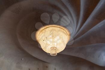 Barcelona, Spain - 30 July 2020: Casa Batllo Ceiling and chandelier close-up,