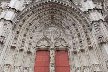 Nantes, France: 22 February 2020: Portal of Nantes Cathedral, Cathedral of St. Peter and St. Paul of Nantes