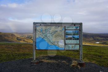 Iceland, Hveragerdi - 3 November 2016: touristic map of South Iceland