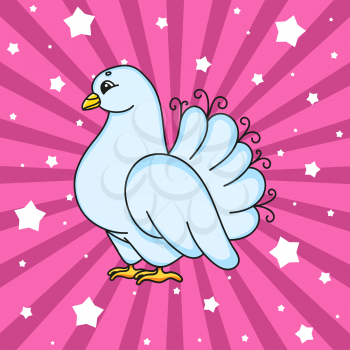 Wedding white pigeon. Cute cartoon character. Colorful vector illustration. Isolated on color background. Template for your design.
