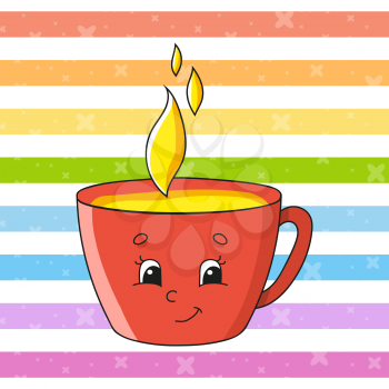 Cup of herbal tea. Colorful vector illustration. Cartoon character. Isolated on color background. Design element. Template for your design.