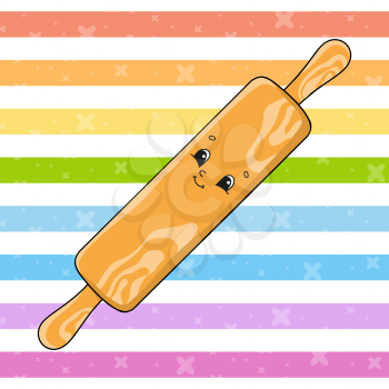 Wooden rolling pin. Colorful vector illustration. Cartoon character. Isolated on color background. Design element. Template for your design.