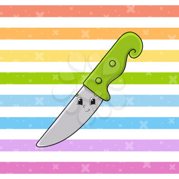 Kitchen knife. Colorful vector illustration. Cartoon character. Isolated on color background. Design element. Template for your design.