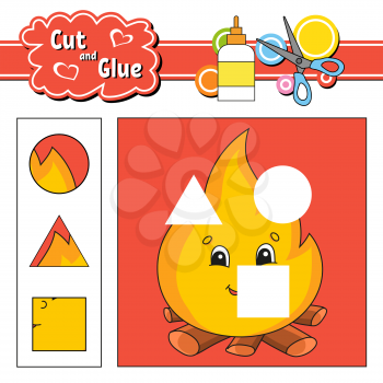 Cut and glue. Game for kids. Education developing worksheet. Cartoon character. Color activity page. Hand drawn. Isolated vector illustration.