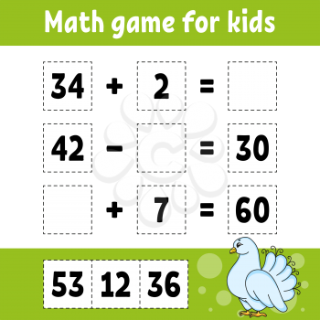 Math game for kids. Education developing worksheet. Activity page with pictures. Game for children. Valentine's Day. Color isolated vector illustration. Funny character. Cartoon style.