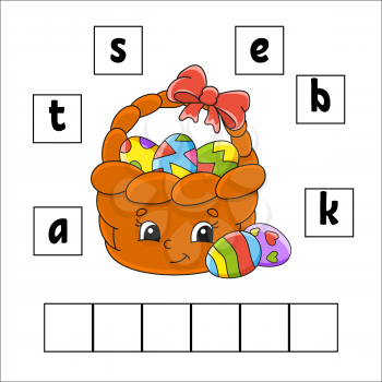 Words puzzle. Education developing worksheet. Learning game for kids. Activity page. Puzzle for children. Riddle for preschool. Vector illustration in cute cartoon style.