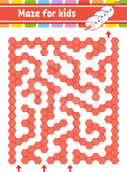 Rectangular color maze. Game for kids. Funny labyrinth. Education developing worksheet. Activity page. Puzzle for children. Cartoon character. Logical conundrum. Vector illustration.