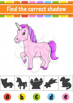 Find the correct shadow. Education developing worksheet. Activity page. Color game for children. Isolated vector illustration. Cartoon character.