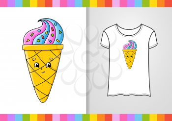 T-shirt design. Cute character on shirt. Hand drawn. Colorful vector illustration. Cartoon style. Isolated on white background.