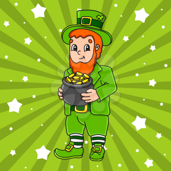 Cute cartoon character. St. Patrick's day. Colorful vector illustration. Isolated on color background. Template for your design.