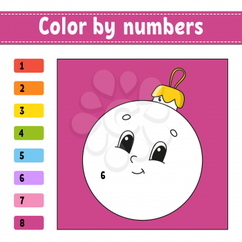 Color by numbers. Christmas theme. Activity worksheet. Game for children. Cartoon character. Vector illustration.