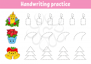 Handwriting pactice. Christmas theme. Education developing worksheet. Activity page. Color game for children. Isolated vector illustration. Cartoon character.