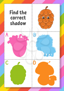 Find the correct shadow. Education developing worksheet for kids. Puzzle game. Activity page. Cartoon character. Autumn theme.