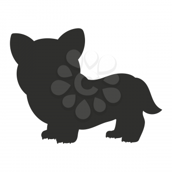 Black silhouette. Adorable Corgi. Vector illustration isolated on white background. Design element. Template for your design, books, stickers, posters, cards, child clothes.