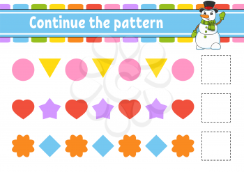 Continue the pattern. Education developing worksheet. Game for kids. Activity page. Puzzle for children. Riddle for preschool. Flat isolated vector illustration. Cute cartoon style.