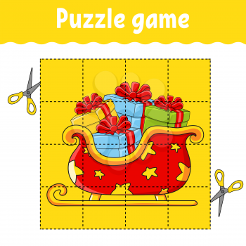 Puzzle game for kids. Winter theme. Education developing worksheet. Learning game for children. Color activity page. For toddler. Riddle for preschool. Isolated vector illustration in cartoon style.