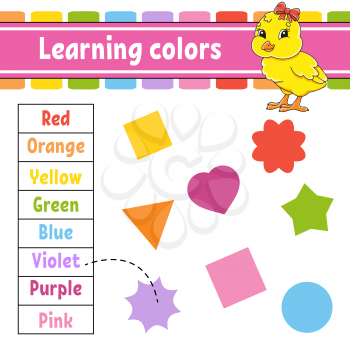 Learning colors. Education developing worksheet. Baby chicken. Activity page with pictures. Game for children. Isolated vector illustration. Funny character. Cartoon style.