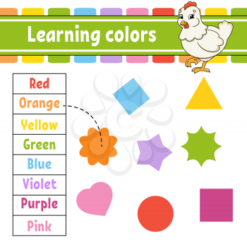 Learning colors. Education developing worksheet. Lovely hen. Activity page with pictures. Game for children. Isolated vector illustration. Funny character. Cartoon style.