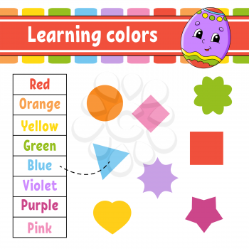 Learning colors. Education developing worksheet. Easter egg. Activity page with pictures. Game for children. Isolated vector illustration. Funny character. Cartoon style.