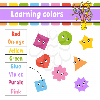 Learning colors. Education developing worksheet. Easter egg tree. Activity page with pictures. Game for children. Isolated vector illustration. Funny character. Cartoon style.