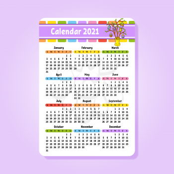 Calendar for 2020 with a cute character. Fun and bright design. Isolated color vector illustration. Easter egg tree. Pocket size. Cartoon style.