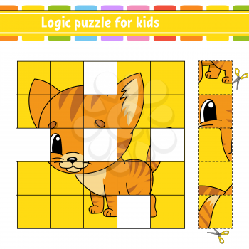 Logic puzzle for kids. Cat animal. Education developing worksheet. Learning game for children. Activity page. Simple flat isolated vector illustration in cute cartoon style.