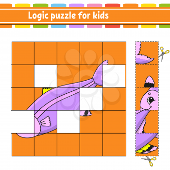 Logic puzzle for kids. Fish. Education developing worksheet. Learning game for children. Activity page. Simple flat isolated vector illustration in cute cartoon style.