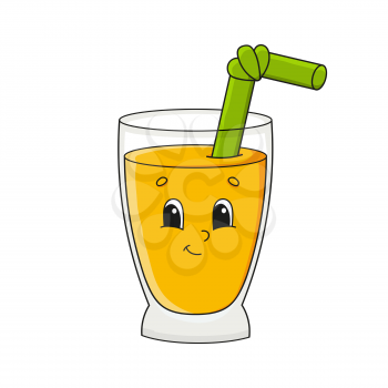 Cute character. Colorful vector illustration. Cartoon style. Isolated on white background. Glass juice. Design element. Template for your design, books, stickers, cards, posters, clothes.