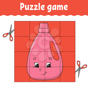 Puzzle game for kids. Education developing worksheet. Learning game for children. Wash detergent. Color activity page. For toddler. Riddle for preschool. Isolated vector illustration in cartoon style.