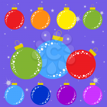 Flat colored set of isolated Christmas toys in the form of balls. Simple design for processing.