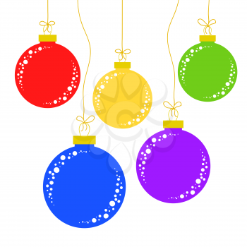 Set of flat colored isolated christmas balls toy on white background