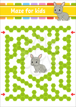 Maze. Game for kids. Funny labyrinth. Education developing worksheet. Activity page. Puzzle for children. Riddle for preschool. Cute cartoon style. Logical conundrum. Color vector illustration.